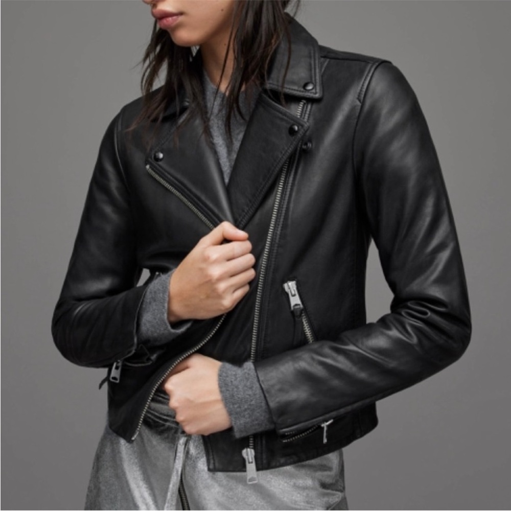 ALLSAINTS Dalby lamb skin Leather Biker Jacket moto size 4